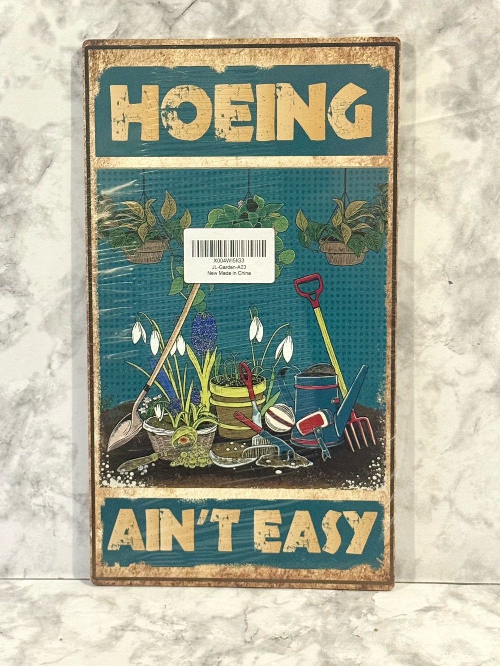 “Hoeing Ain’t Easy” Funny Garden Wood Wall Sign- New - Picture 3 of 3